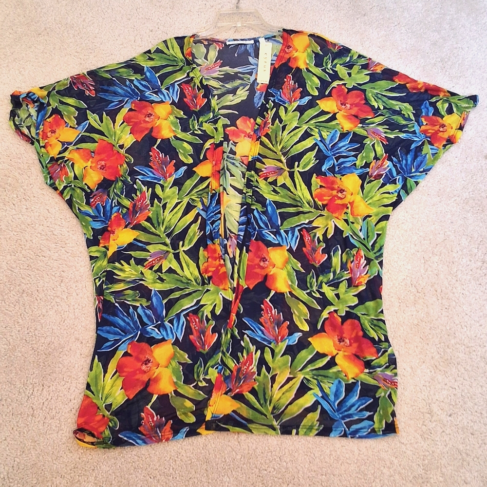 SOLD!!! Cyrus, NWT, Multicolor Floral Mesh Kimono - Picture 6 of 7